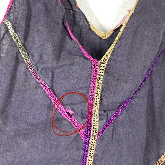 Calypso St. Barth Linen Mini Dress Medium Sleeves less Gray Rainbow Embroidered - Picture 4 of 16